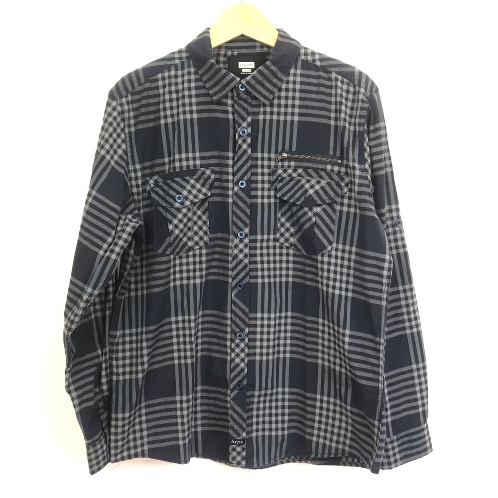 Hype Button Up Long Sleeve Mens Gray Shirt Size L